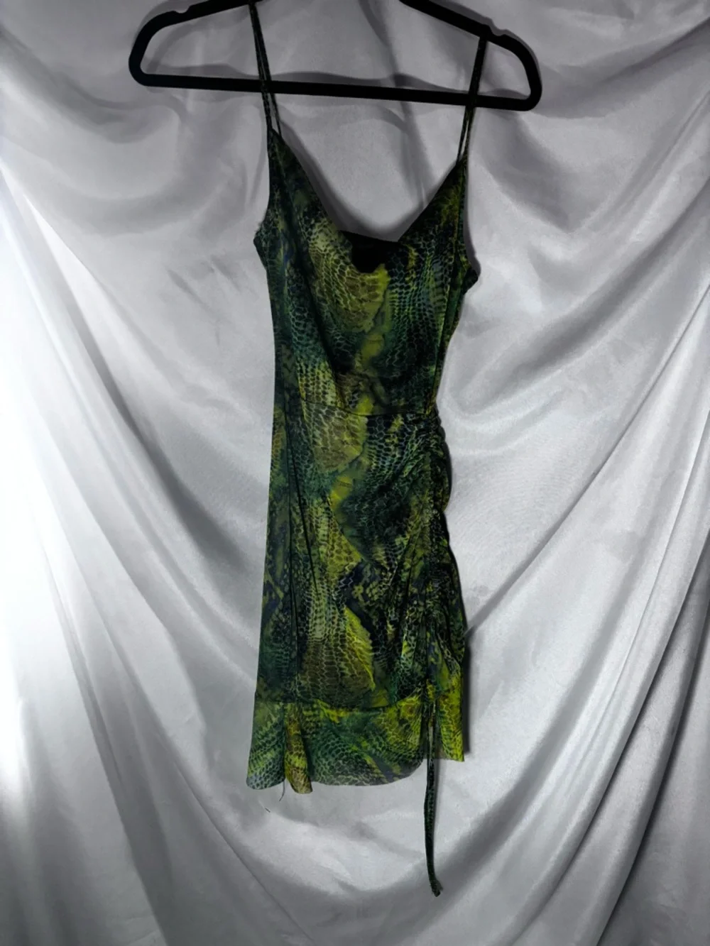 PrettyLittleThing Green & Black Snake-Print Slip‎ Mini Dress